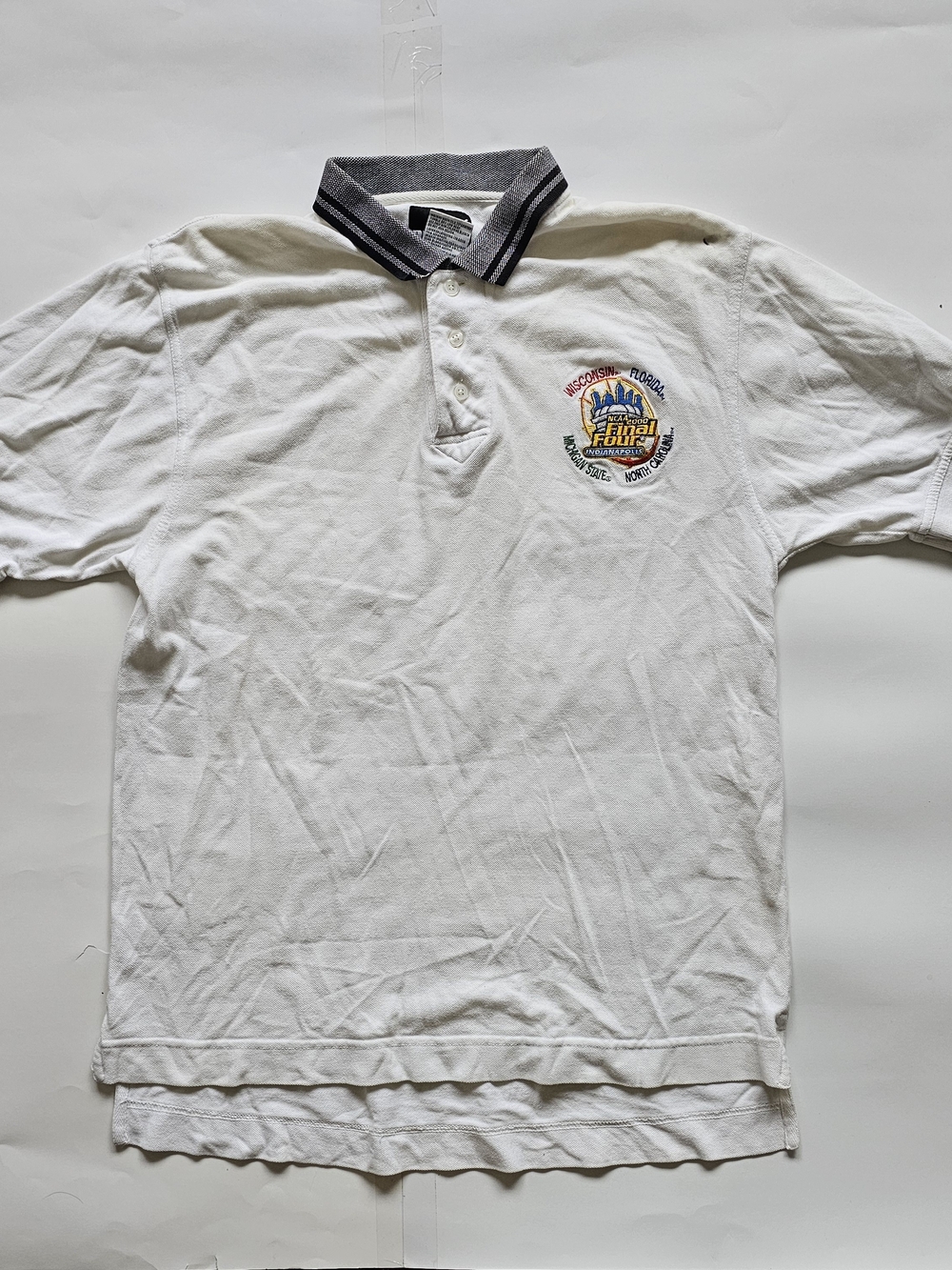Vintage Y2K Puma White Polo with Gray Striped Collar NCAA 2000 Final Four